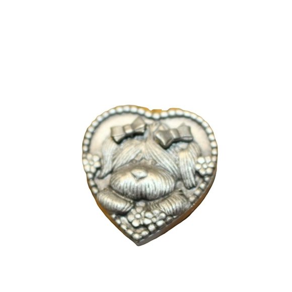 Vintage Puppy Dog Heart Shaped Brooch & Bow Earrings Signed MS Dee Puppy Dog - Picture 4 of 5